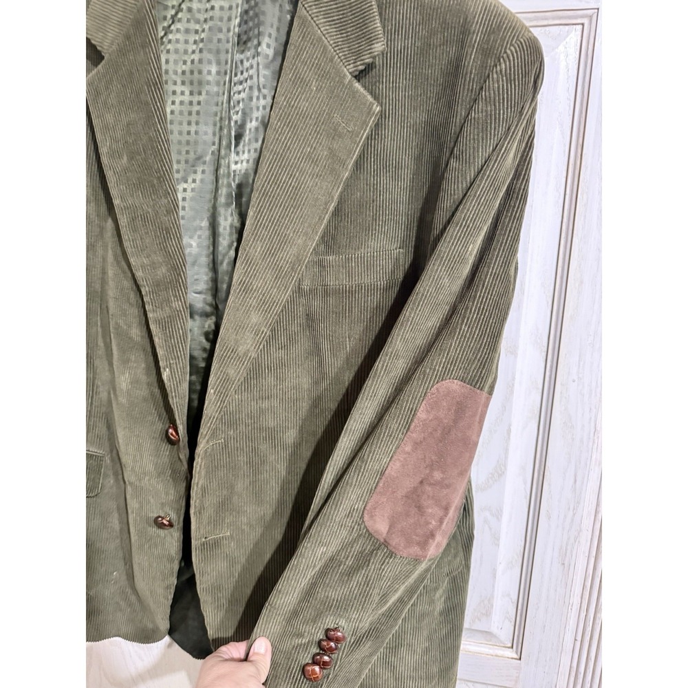VTG Olive Corduroy Sport Coat Men's 44R  Jacket Elbow Patches Roundtree & Yorke